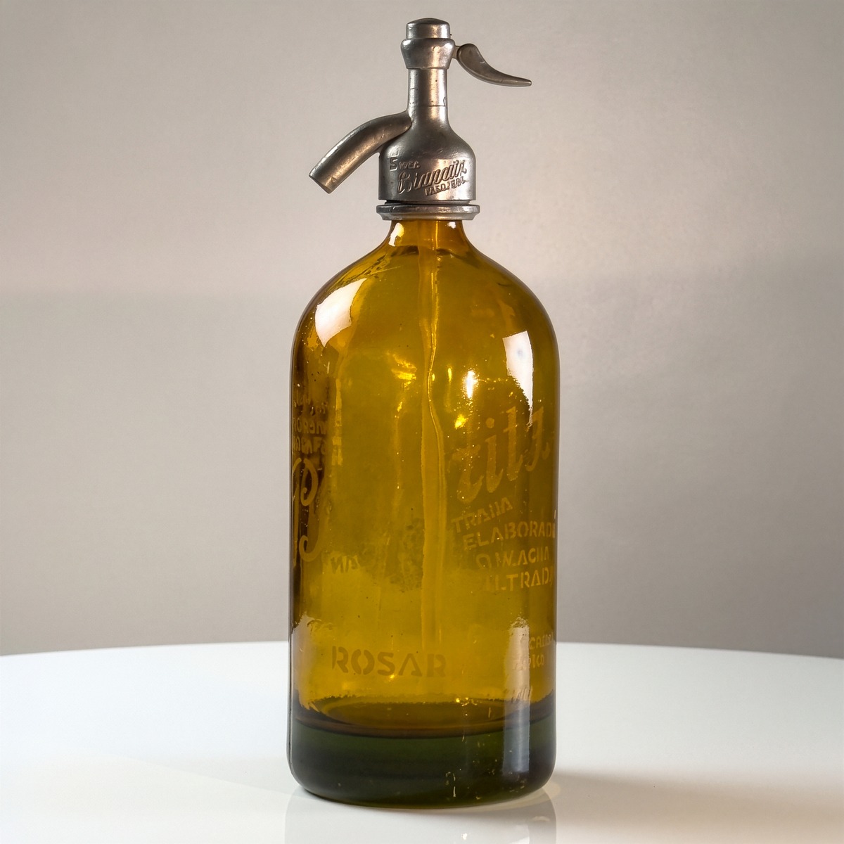 1-Liter Amber Lithographed Seltzer Bottle |