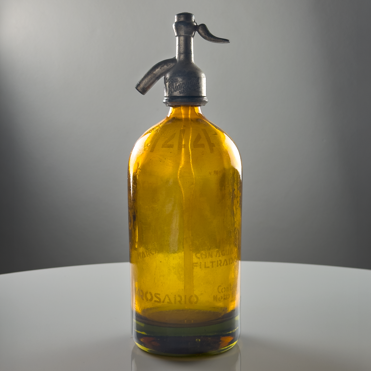1-Liter Amber Lithographed Seltzer Bottle