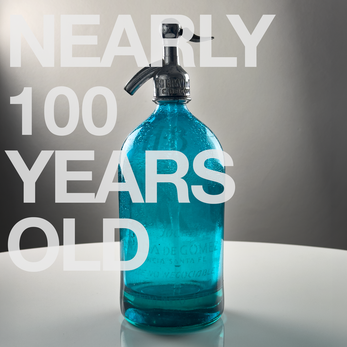 1-Liter Blue Lithographed Seltzer Bottle