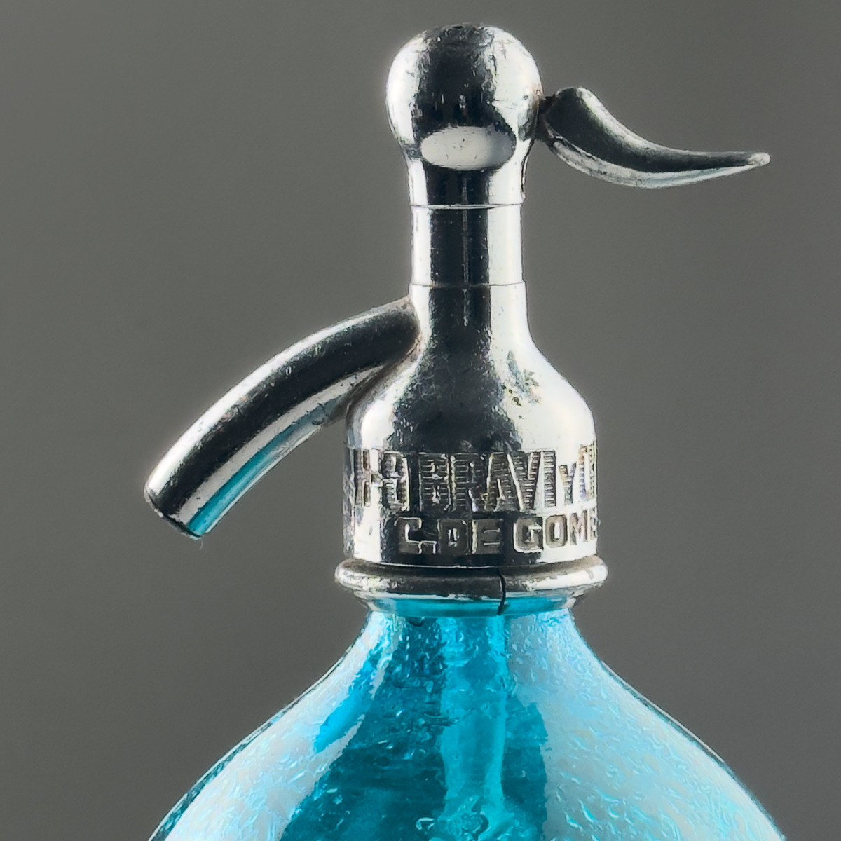 1-Liter Blue Lithographed Seltzer Bottle