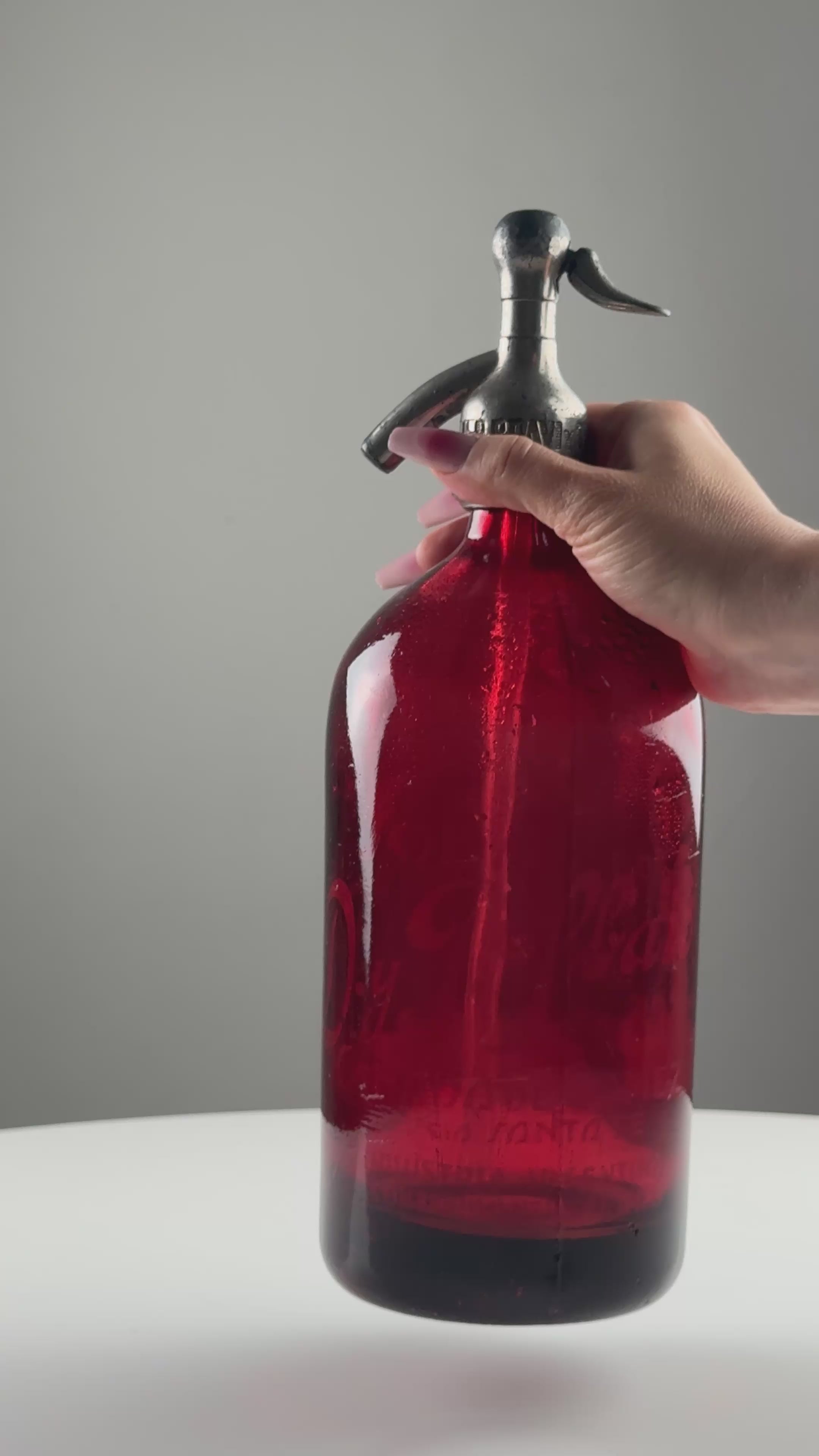 Lithograph red Vintage Seltzer Bottle